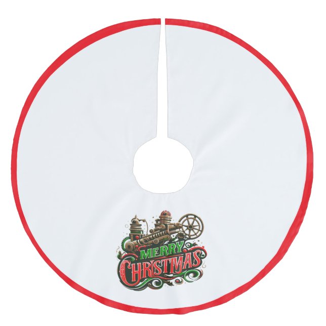 Merry Christmas steampunk Brushed Polyester Tree Skirt (Front)