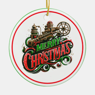 Merry Christmas steampunk Ceramic Ornament
