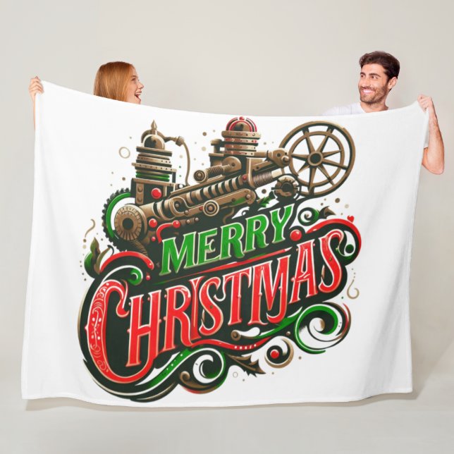 Merry Christmas steampunk Fleece Blanket (In Situ)