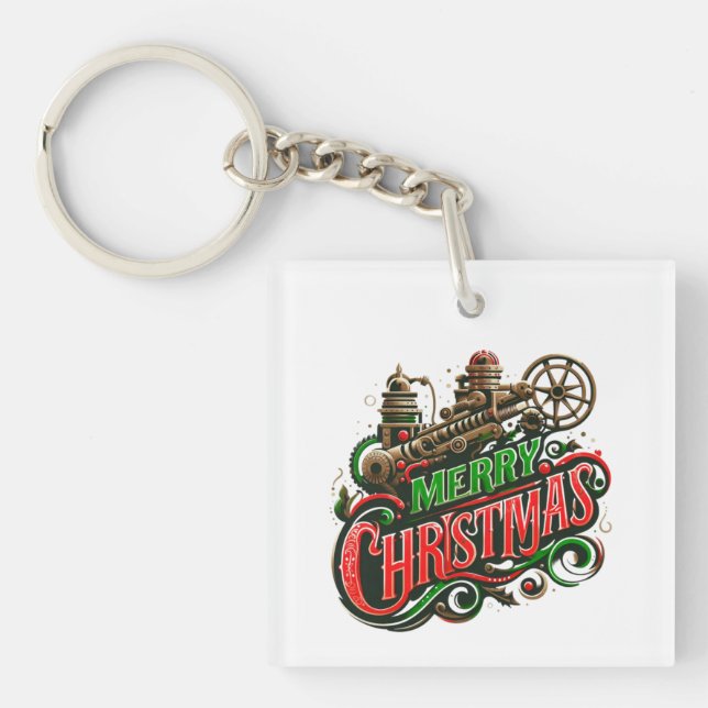 Merry Christmas steampunk Key Ring (Front)