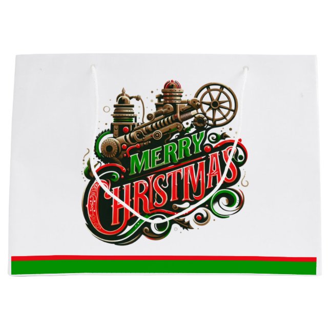 Merry Christmas steampunk Large Gift Bag (Front)