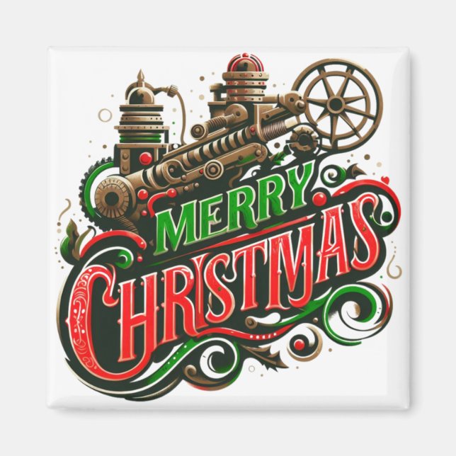 Merry Christmas steampunk Magnet (Front)