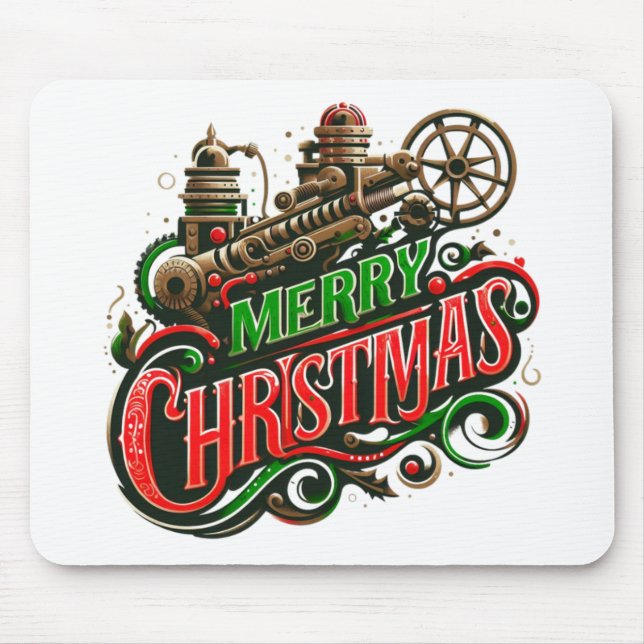 Merry Christmas steampunk Mouse Pad (Front)