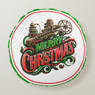 Merry Christmas steampunk Round Cushion