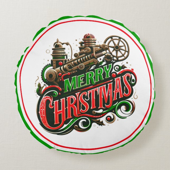 Merry Christmas steampunk Round Cushion (Front)