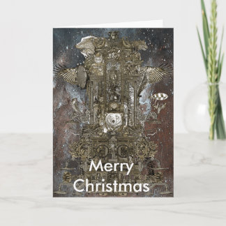 Merry Christmas Steampunk Space Transport Holiday Card