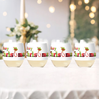 Merry christmas stemless wine glass