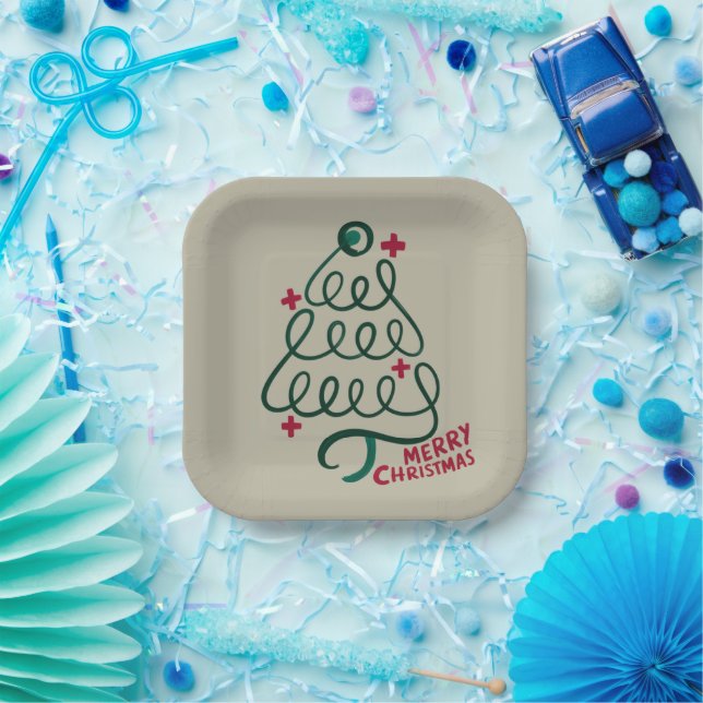 Merry Christmas Stethoscope CNA Medical Worker Paper Plate (Party)