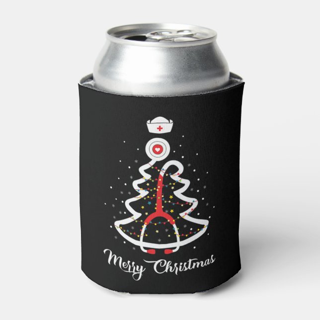 Merry Christmas Stethoscope Nurse Christmas Tree X Can Cooler (Can Front)