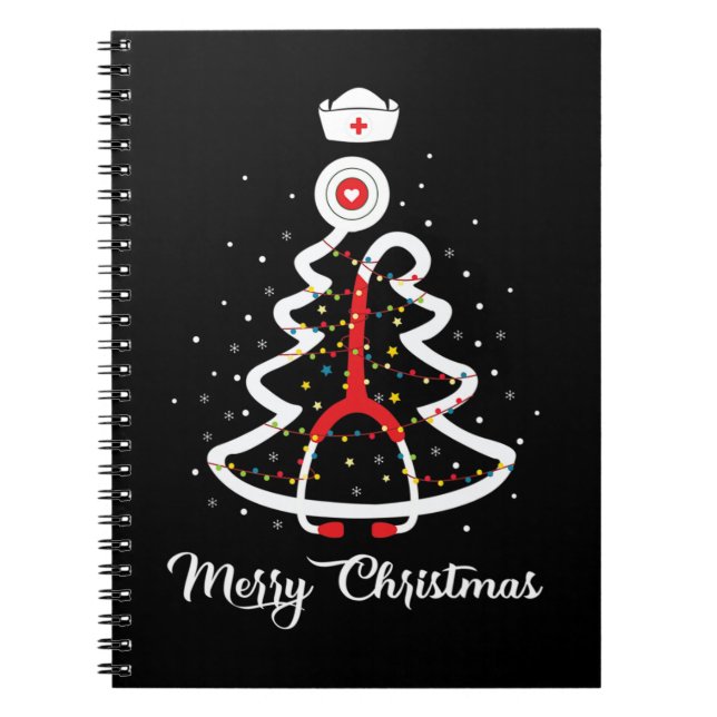 Merry Christmas Stethoscope Nurse Christmas Tree X Notebook (Front)