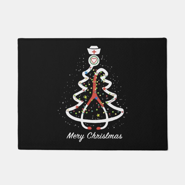 merry christmas stethoscope pine noel nurse doormat (Front)