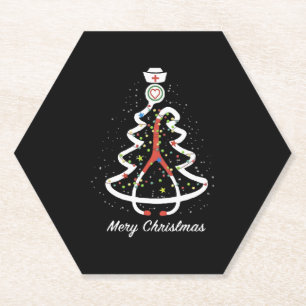 merry christmas stethoscope pine noel nurse paper coaster