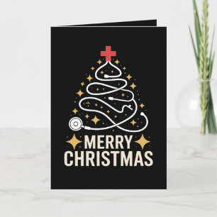 Merry Christmas Stethoscope Tree Nurse Doctor Xmas Card