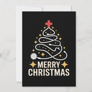 Merry Christmas Stethoscope Tree Nurse Doctor Xmas Invitation