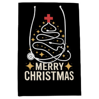 Merry Christmas Stethoscope Tree Nurse Doctor Xmas Medium Gift Bag