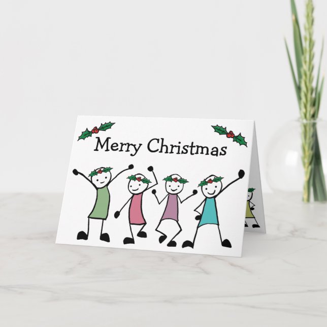 Merry Christmas Stick Friends Holiday Card (Front)