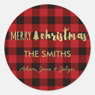 Merry Christmas Sticker Buffalo Check and Gold