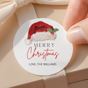 Merry Christmas Sticker, Christmas Hat Mistletoe  Classic Round Sticker