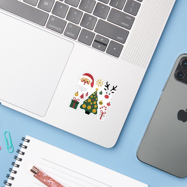 Merry Christmas Sticker - Festive Holiday Decor (Laptop w/ iPhone)