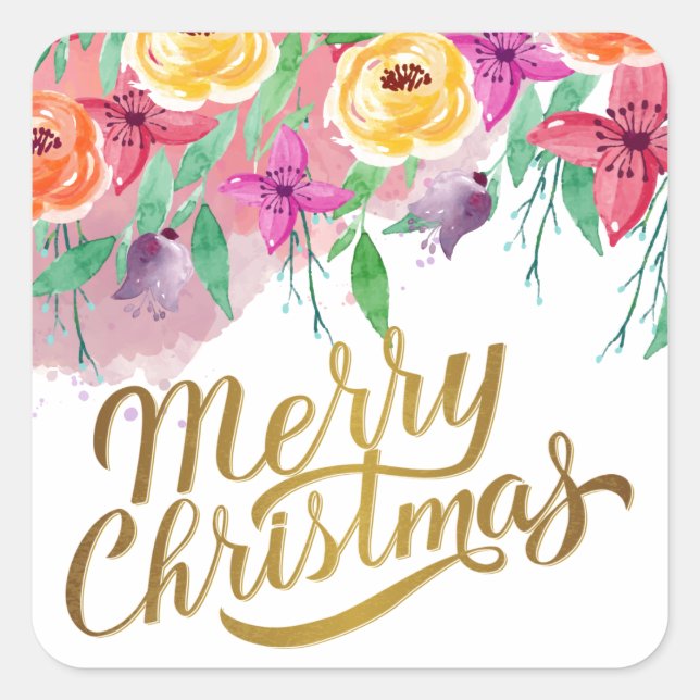Merry Christmas sticker floral purple girly gold (Front)
