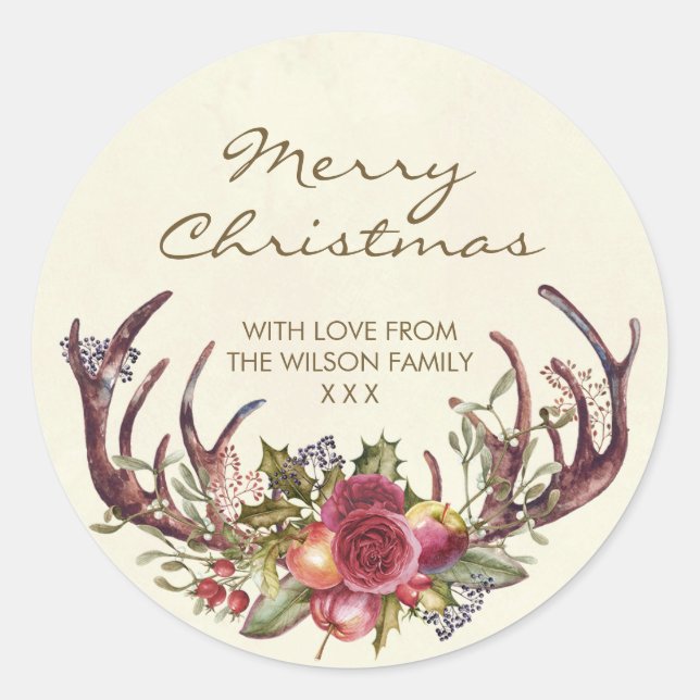 Merry Christmas sticker winter holly personalized (Front)