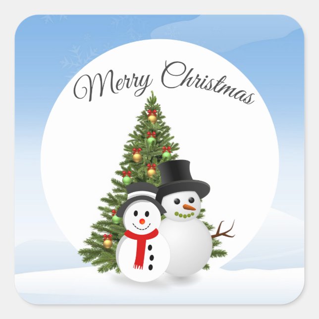 Merry Christmas Sticker with Snowmen (Front)