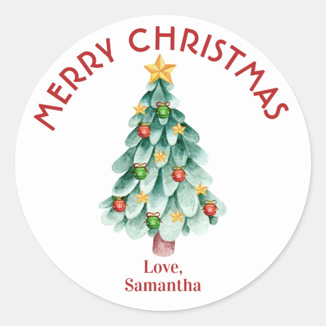 Merry Christmas Stickers, Christmas Tree Classic Round Sticker (Front)