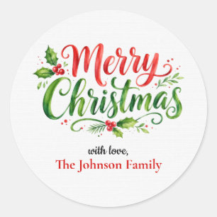Merry Christmas Stickers with Family Name