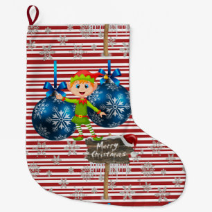 Merry Christmas Stocking, Christmas Elf Large Christmas Stocking