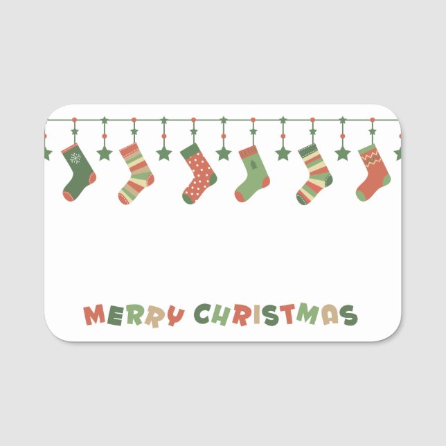 Merry Christmas stocking garlnad Name Tag (Front)