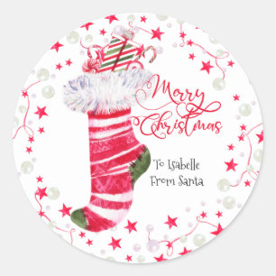 Merry Christmas Stocking Personalised Classic Round Sticker