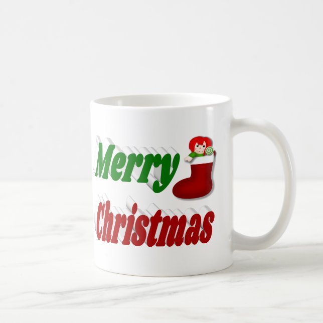 Merry Christmas Stocking red green half typography Coffee Mug (Right)