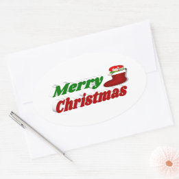 Merry Christmas Stocking red green typography Oval Sticker
