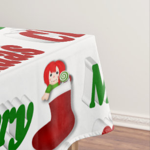 Merry Christmas Stocking red green typography Tablecloth