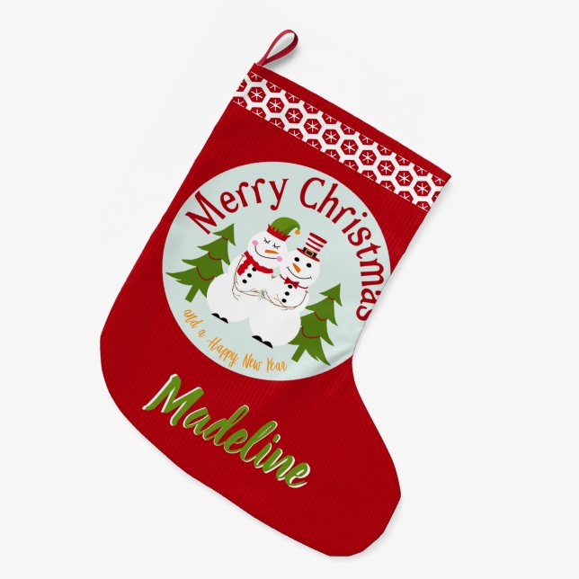 Merry Christmas Stocking Snowman Couple (Front (Hanging))