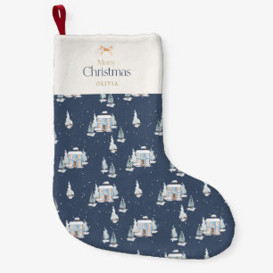 Merry Christmas Stocking with Blue Winter House