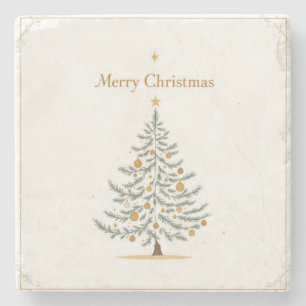 Merry Christmas Stone Coaster with Christmas Tree 
