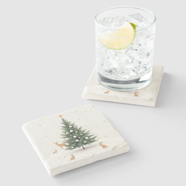 Merry Christmas Stone Coaster with Christmas Tree  (Side)