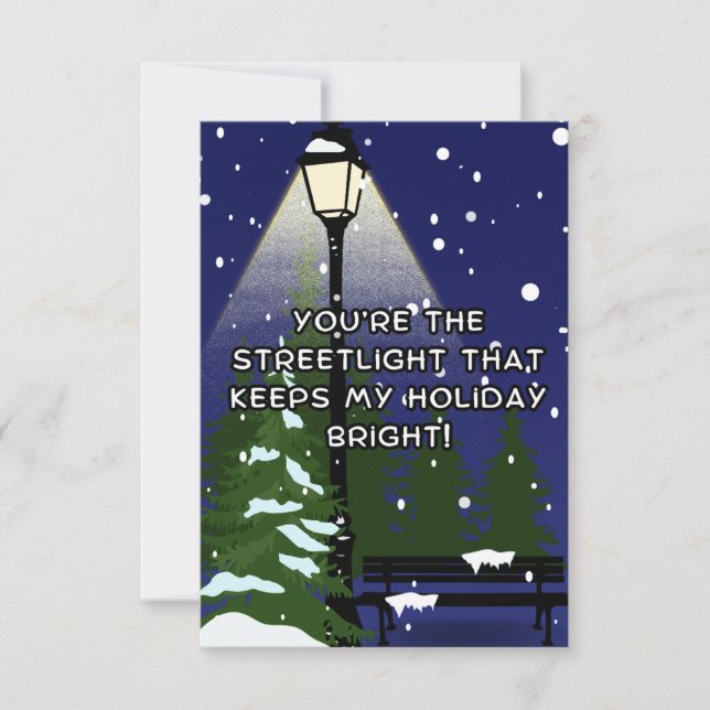 Merry Christmas Streetlight, Romantic Message Thank You Card (Front)
