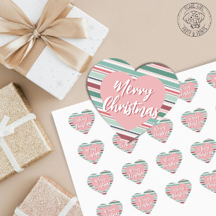 Merry Christmas Striped Heart Sticker