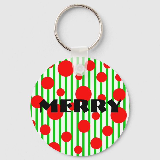 Merry Christmas Stripes & Dots Key Ring (Front)