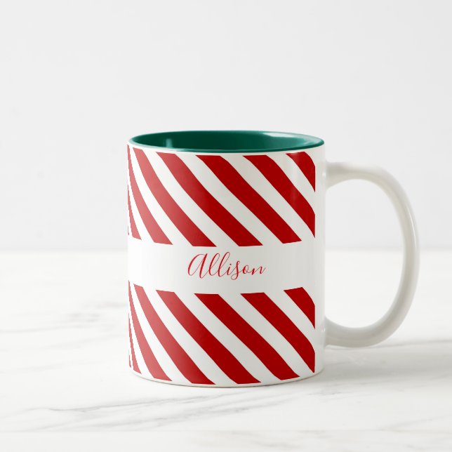 Merry Christmas Stripes Two-Tone Coffee Mug (Right)