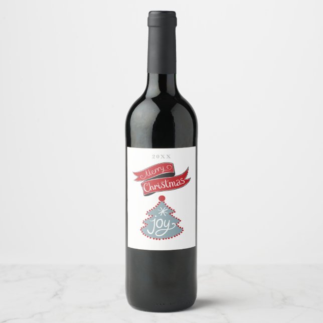 Merry Christmas, Stylised Tree, Custom Year Wine Label (Front)