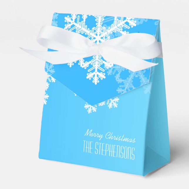 Merry Christmas Stylish Blue Snowflakes  Pattern Favour Box (Front Side)