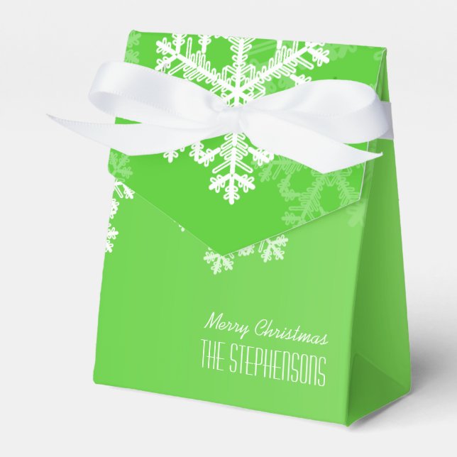 Merry Christmas Stylish Green Snowflakes  Pattern Favour Box (Front Side)