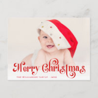 Merry Christmas stylish lettering photo postcard