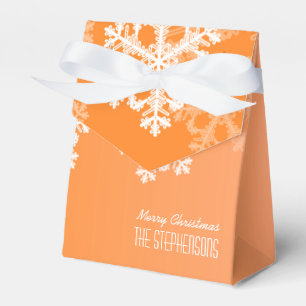 Merry Christmas Stylish Orange Snowflakes  Pattern Favour Box