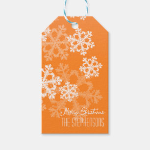 Merry Christmas Stylish Orange Snowflakes  Pattern Gift Tags