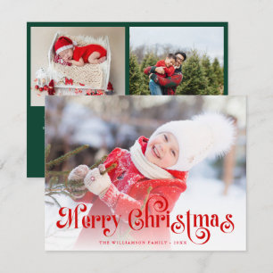 Merry Christmas Stylish Red Lettering Photo  Holiday Card