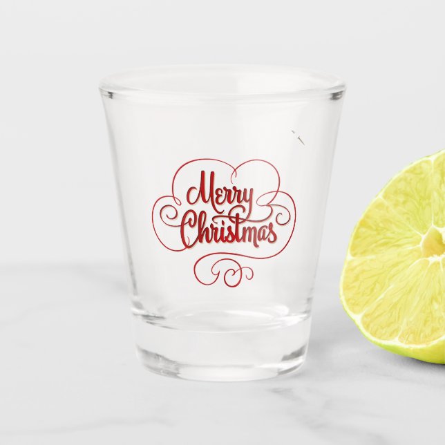Merry Christmas Stylish Red Typography  Shot Glass (Front)